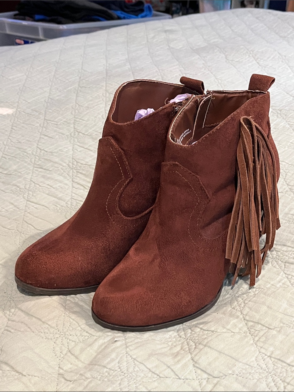 Leather Fringe Suede Ankle Boots in Rich Brown - Picture 9 of 15